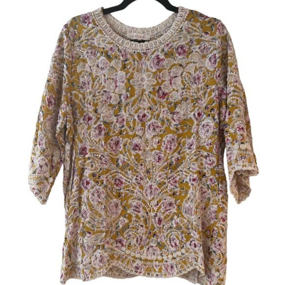 Women's NWT SOLITAIRE Anthropologie Floral‎ Embroidered Shirt S